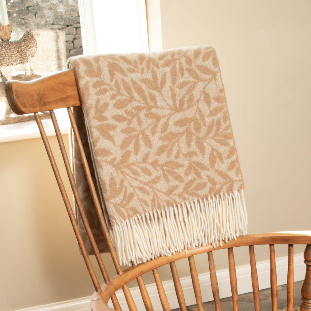 Leaf Pattern Beige Wool Blanket