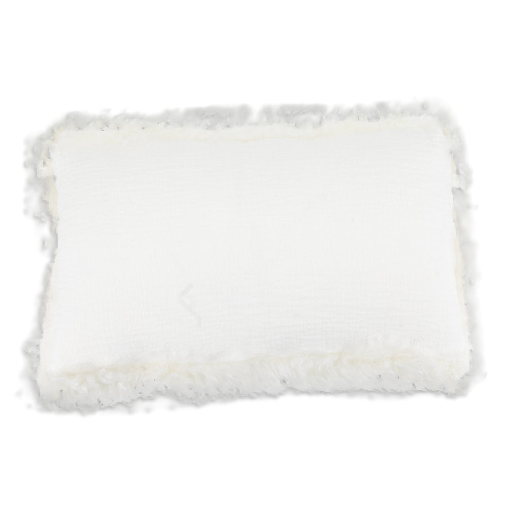 White Linen Cushion Sheepskin Trim 30x50cm