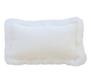 White Linen Cushion Sheepskin Trim 30x50cm