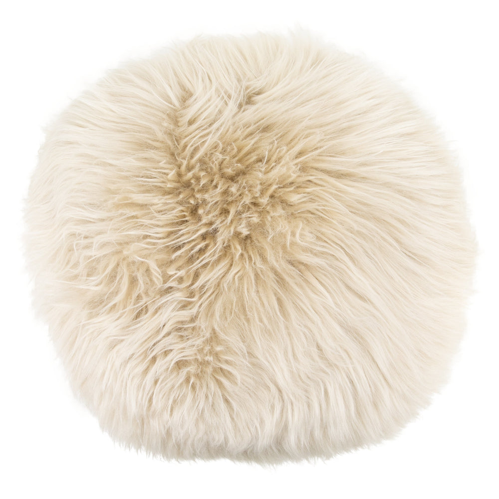 Beige Round Sheepskin Cushion