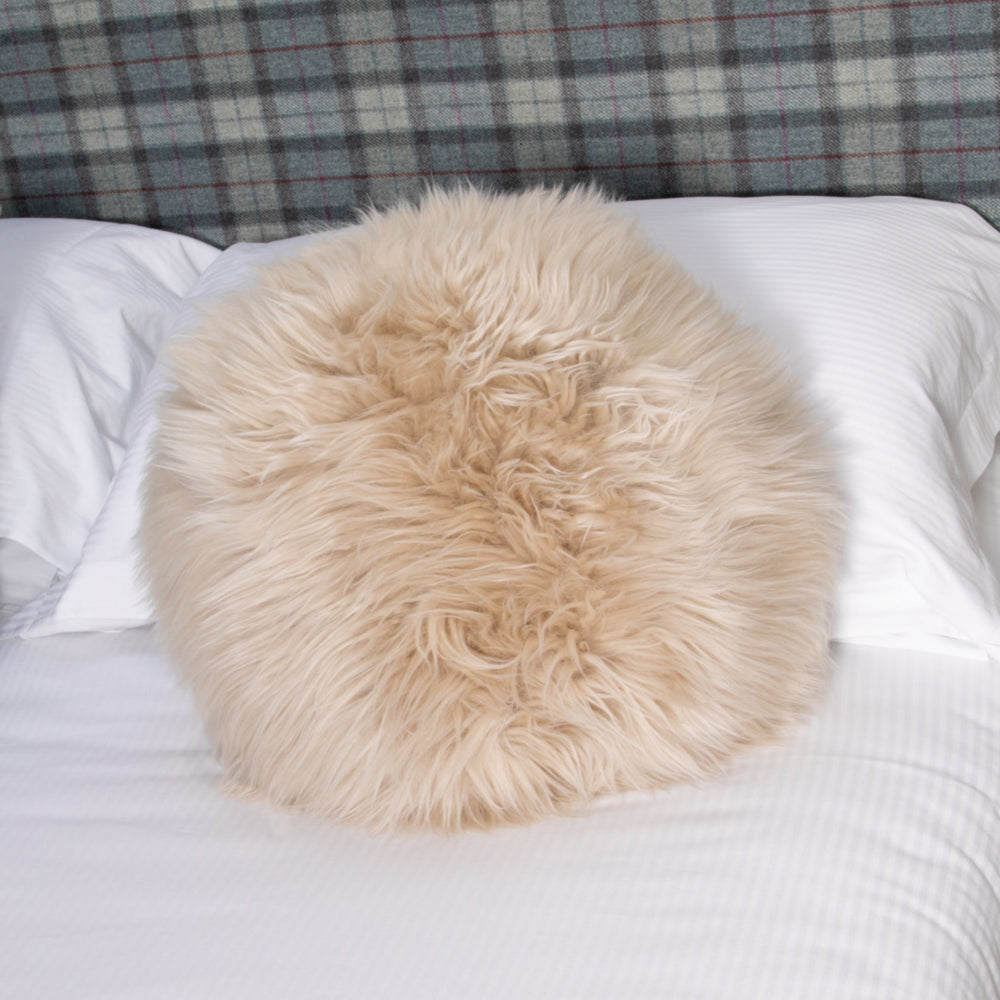 Beige Round Sheepskin Cushion