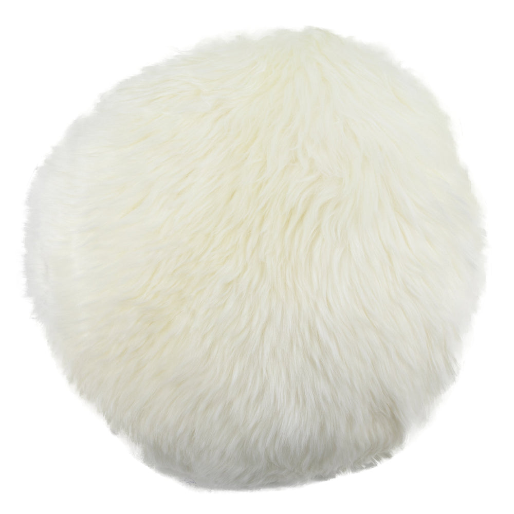 White Round Sheepskin Cushion