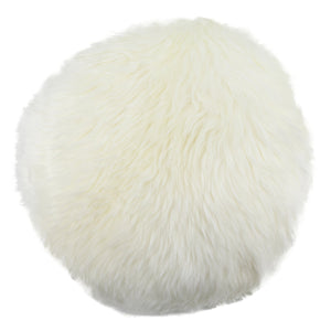 White Round Sheepskin Cushion