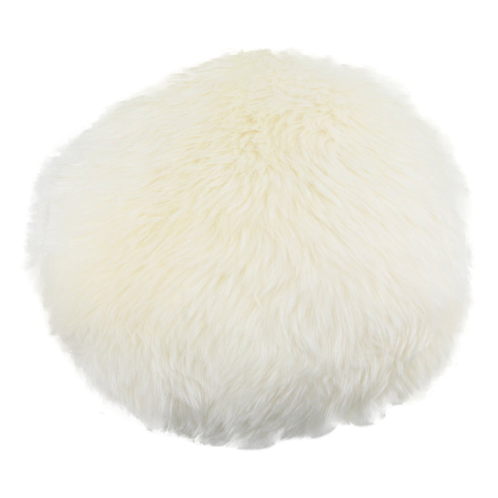 White Round Sheepskin Cushion