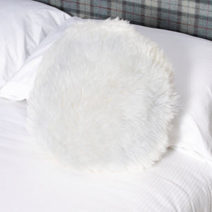 White Round Sheepskin Cushion