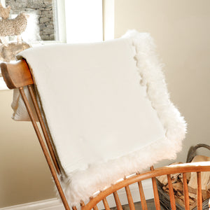 White Linen Blanket Sheepskin Trim 140x180cm