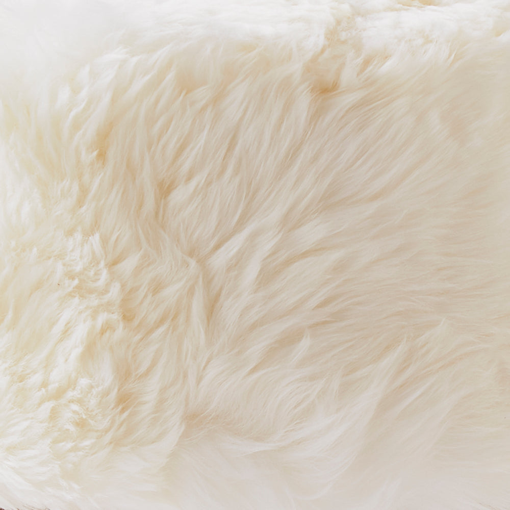 Natural White Sheepskin Wood Stool - Light Wood