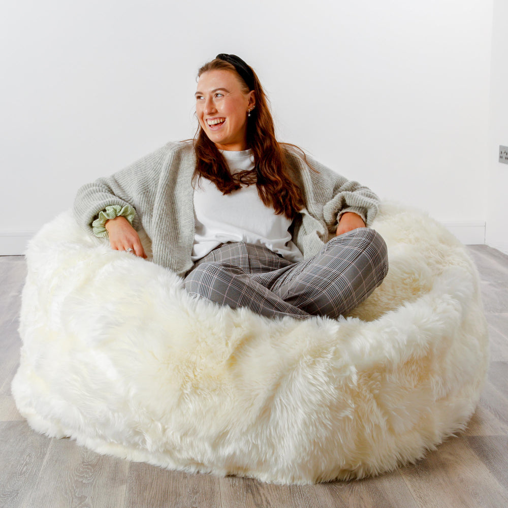 XXL Luxurious Natural White Sheepskin Beanbag