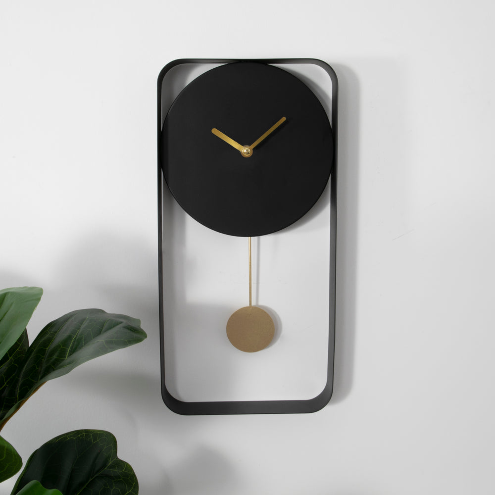 Matte Black Metal Wall Clock with Gold Details