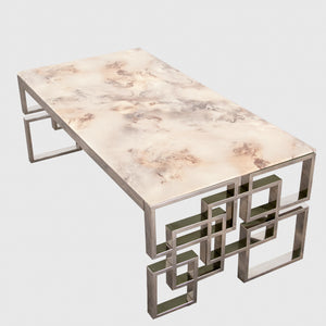Marble Glass Silver Plated Coffee Table
