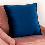 Blue Piped Velvet Cushion - Feather Filled