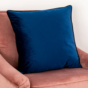 Blue Piped Velvet Cushion - Feather Filled