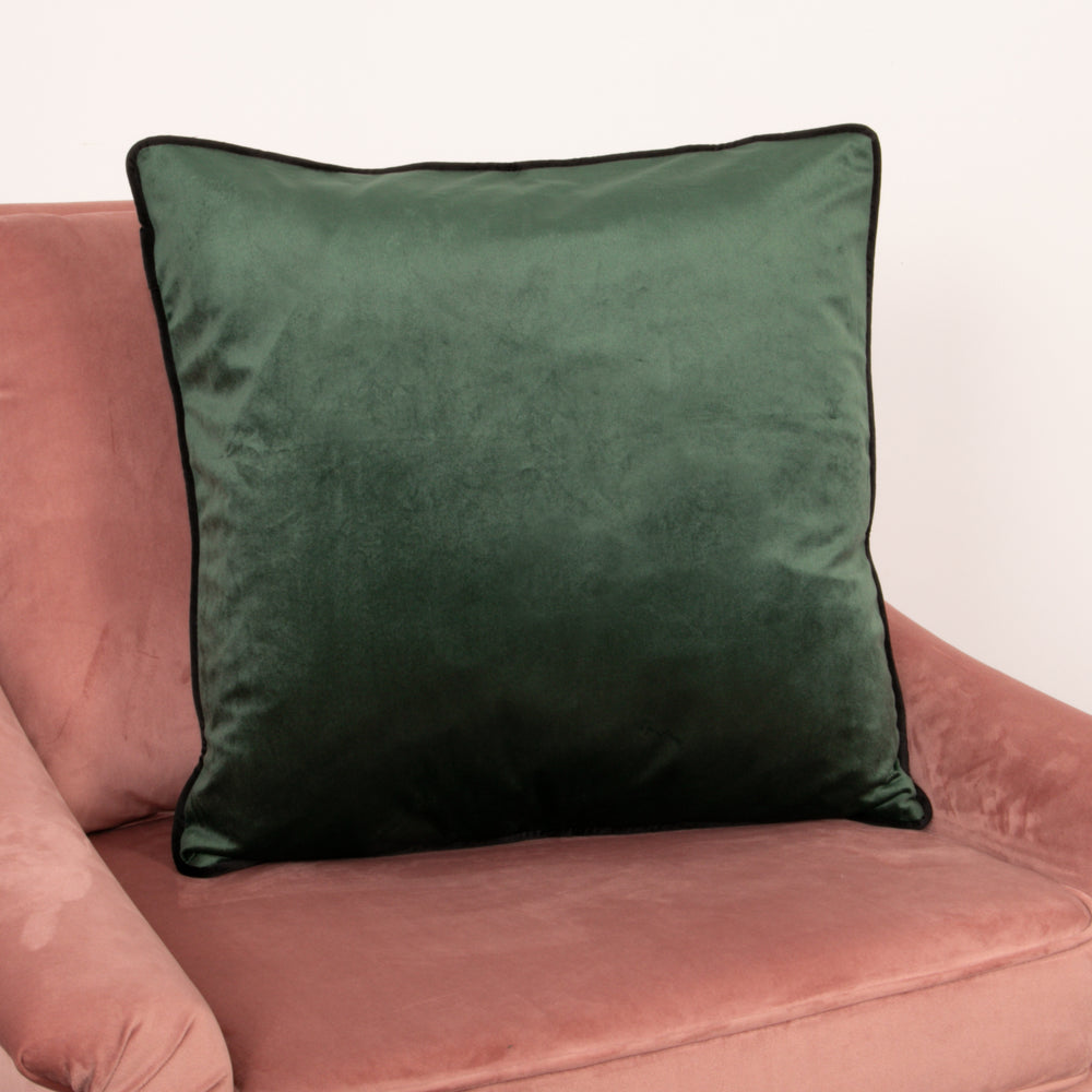 Green Piped Velvet Cushion Cover