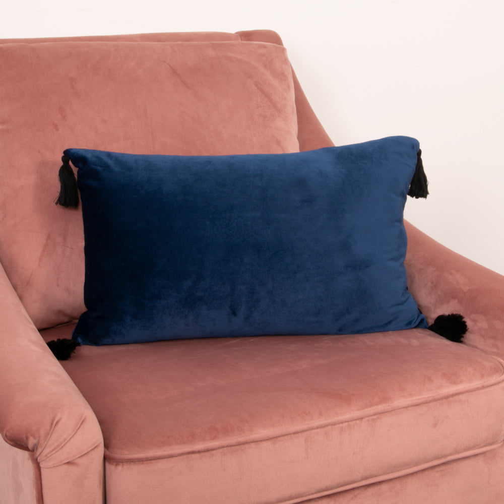 Blue Velvet Tassel Boudoir Cushion Cover