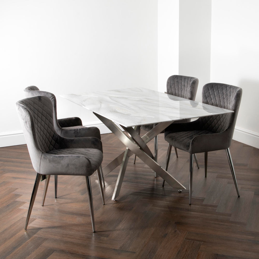 Marble Glass Rectangle Dining Table with 4 Chairs