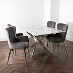 Marble Glass Rectangle Dining Table with 6 Chairs
