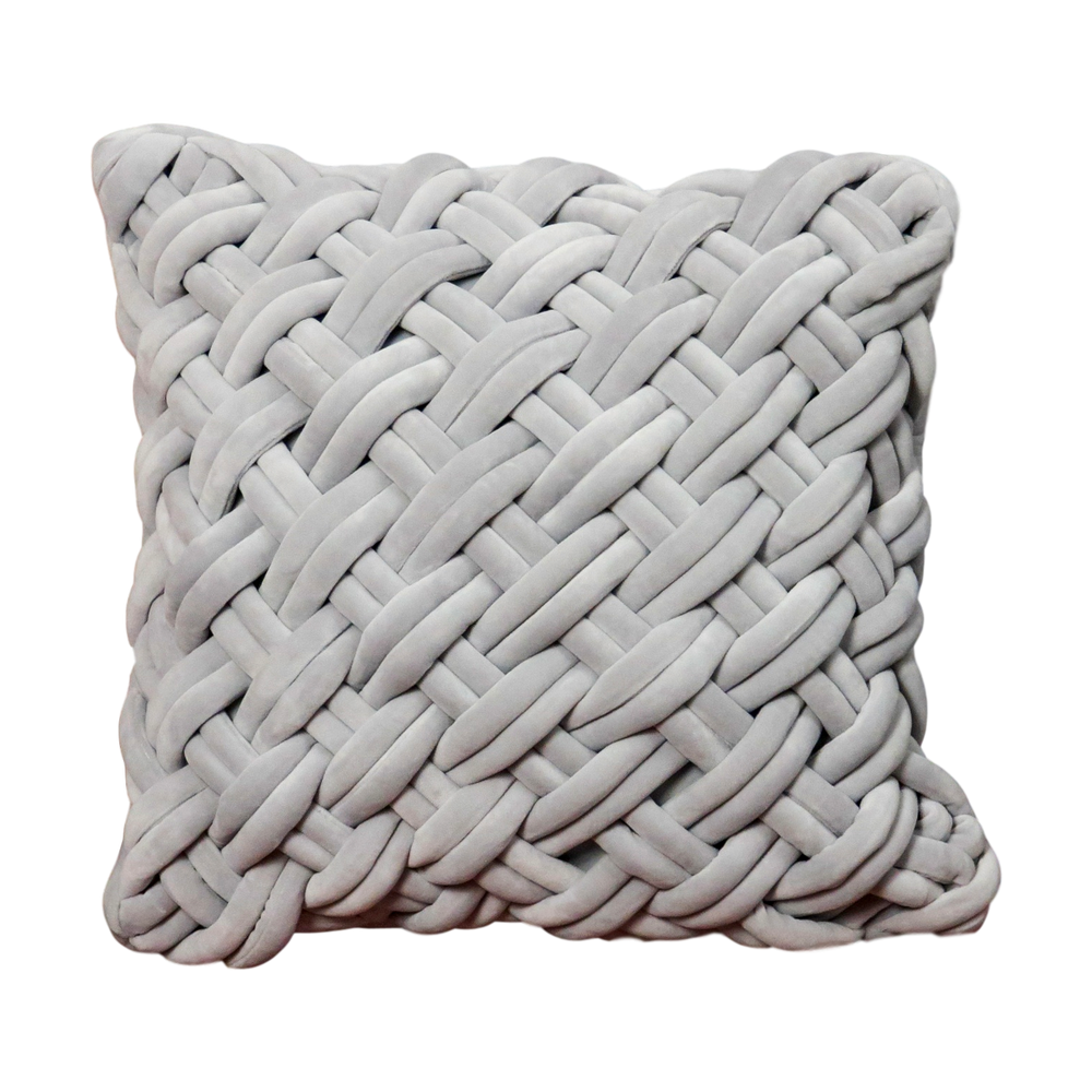 Grey Handknotted Velvet Cushion - Feather Filled