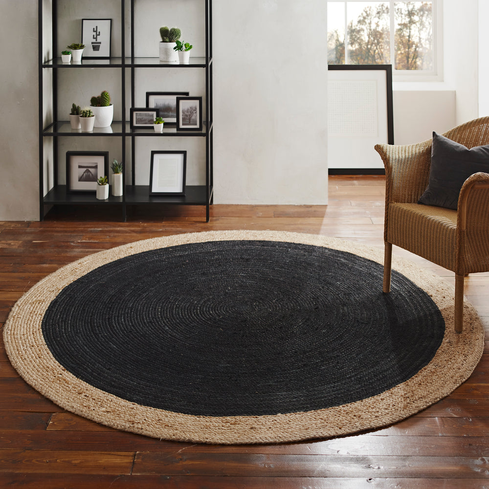 Milano Soft Jute Rug with Charcoal Centre - 200cm Diameter