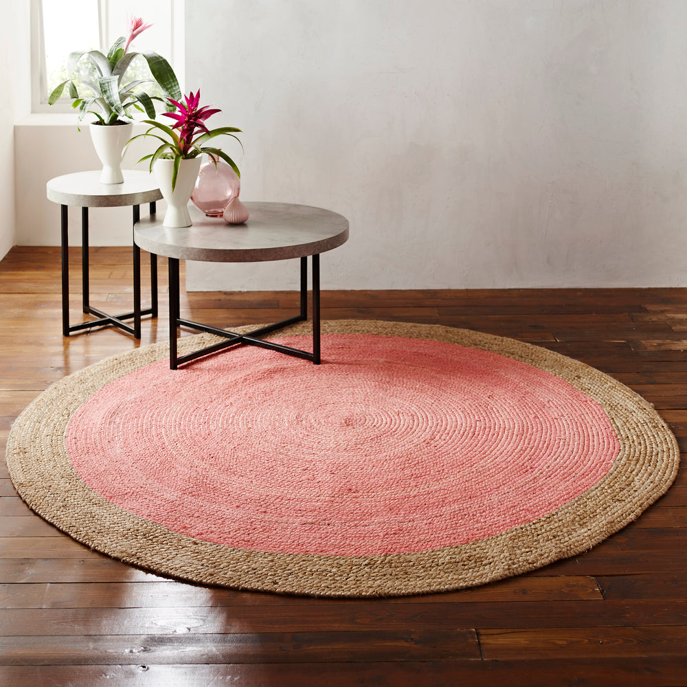 Milano Soft Jute Rug with Pale Pink Centre - 200cm Diameter