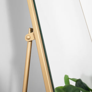 Gold Floor Standing Mirror with Rounded Detail