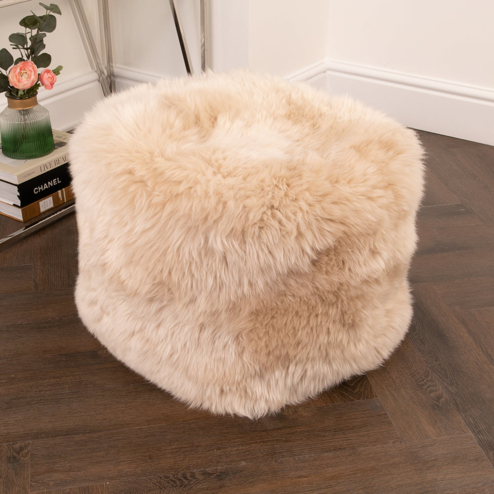 Beige Sheepskin Pouf