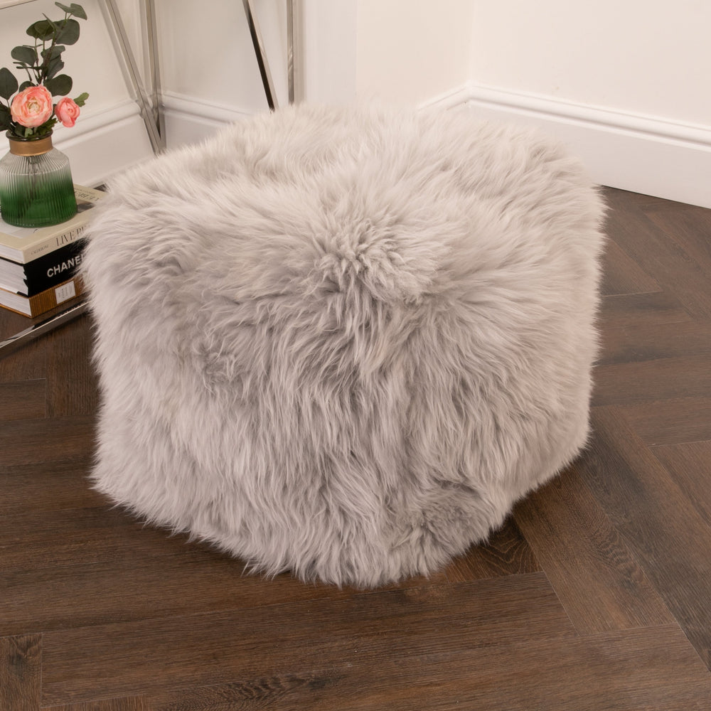 Grey Sheepskin Pouf