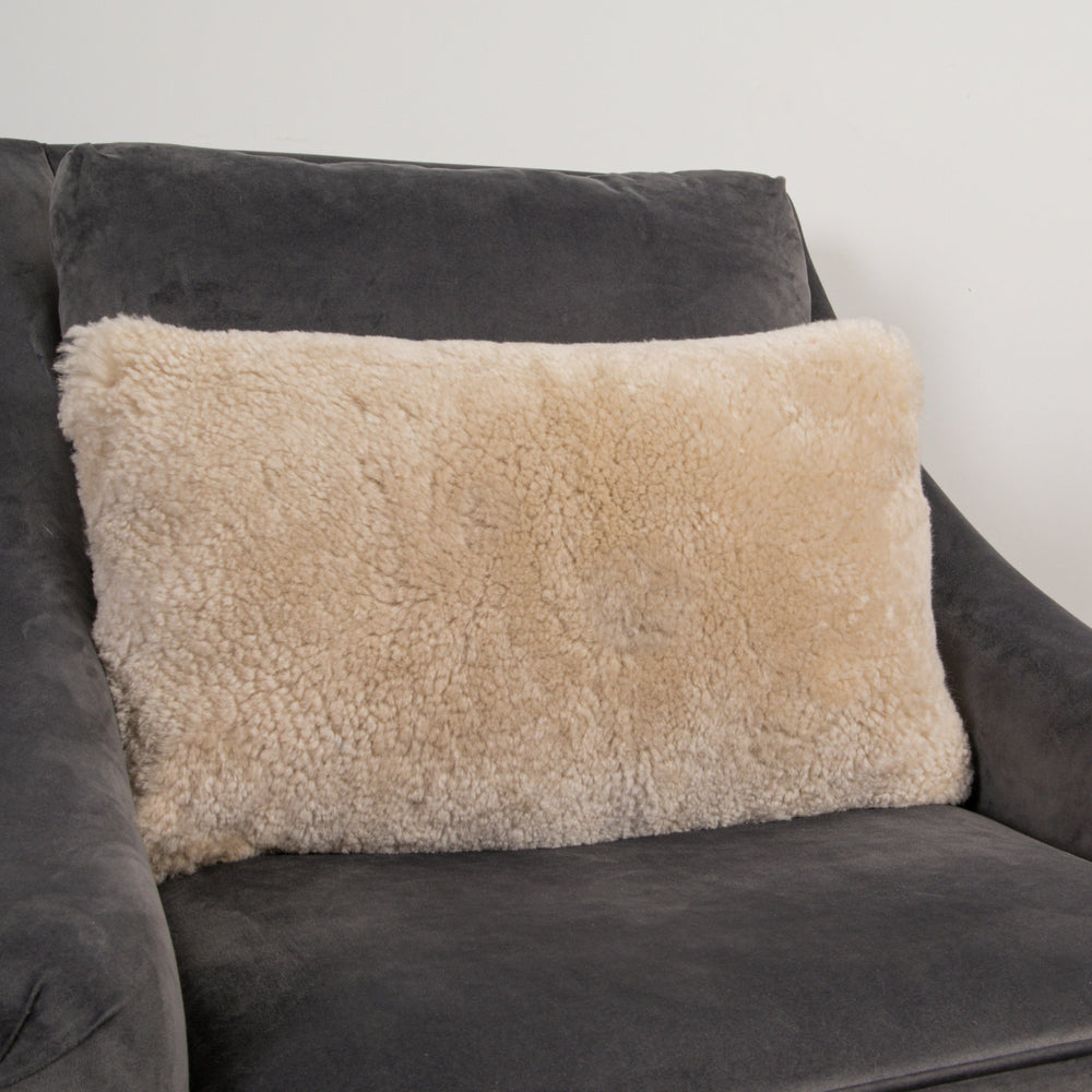 Beige Short Pile Sheepskin Cushion