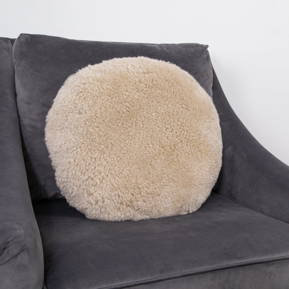 Beige Short Pile Sheepskin Cushion