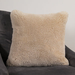 Beige Short Pile Sheepskin Cushion