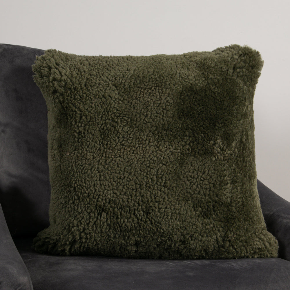 Khaki Green Short Pile Sheepskin Cushion