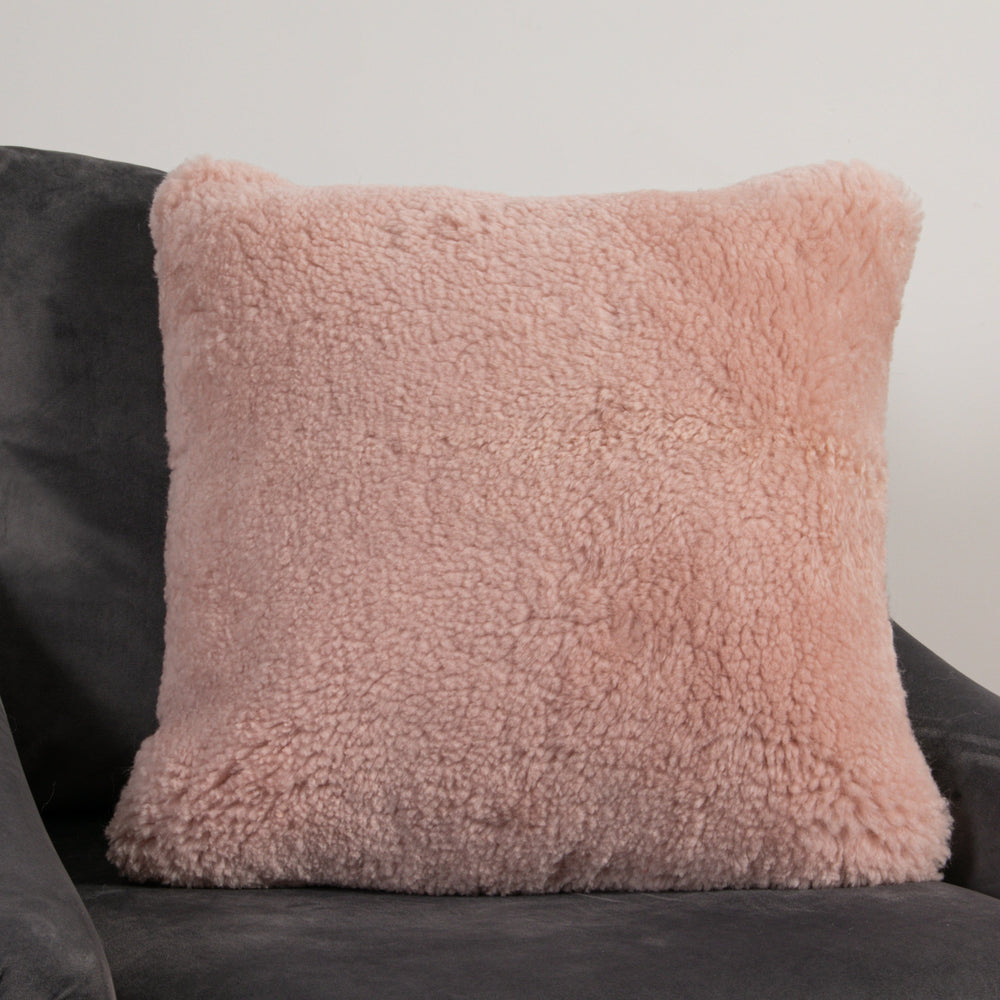 Pink Short Pile Sheepskin Cushion