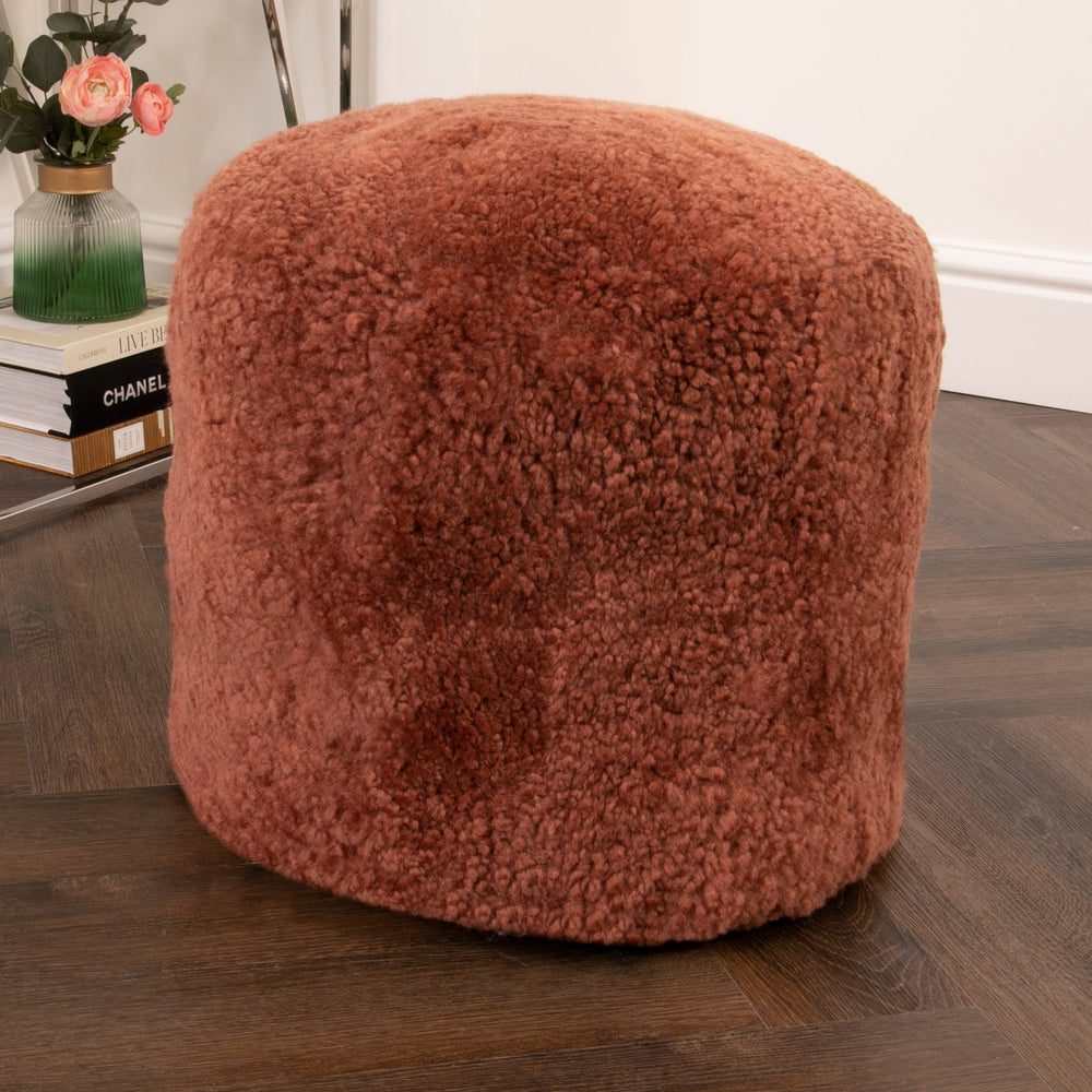 Coral Short Pile Sheepskin Pouf