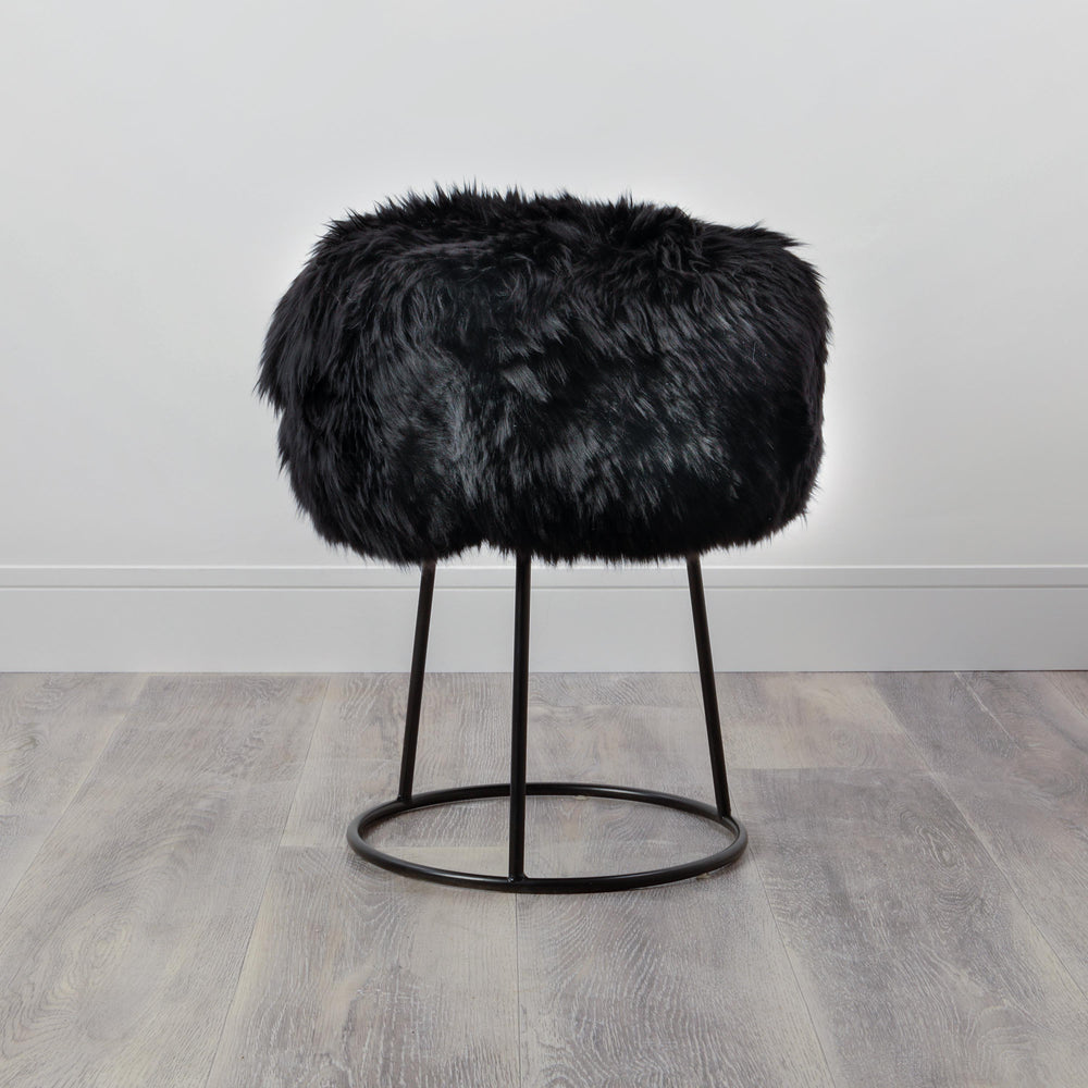 Black Metal Sheepskin Stool