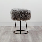 Grey Metal Sheepskin Stool