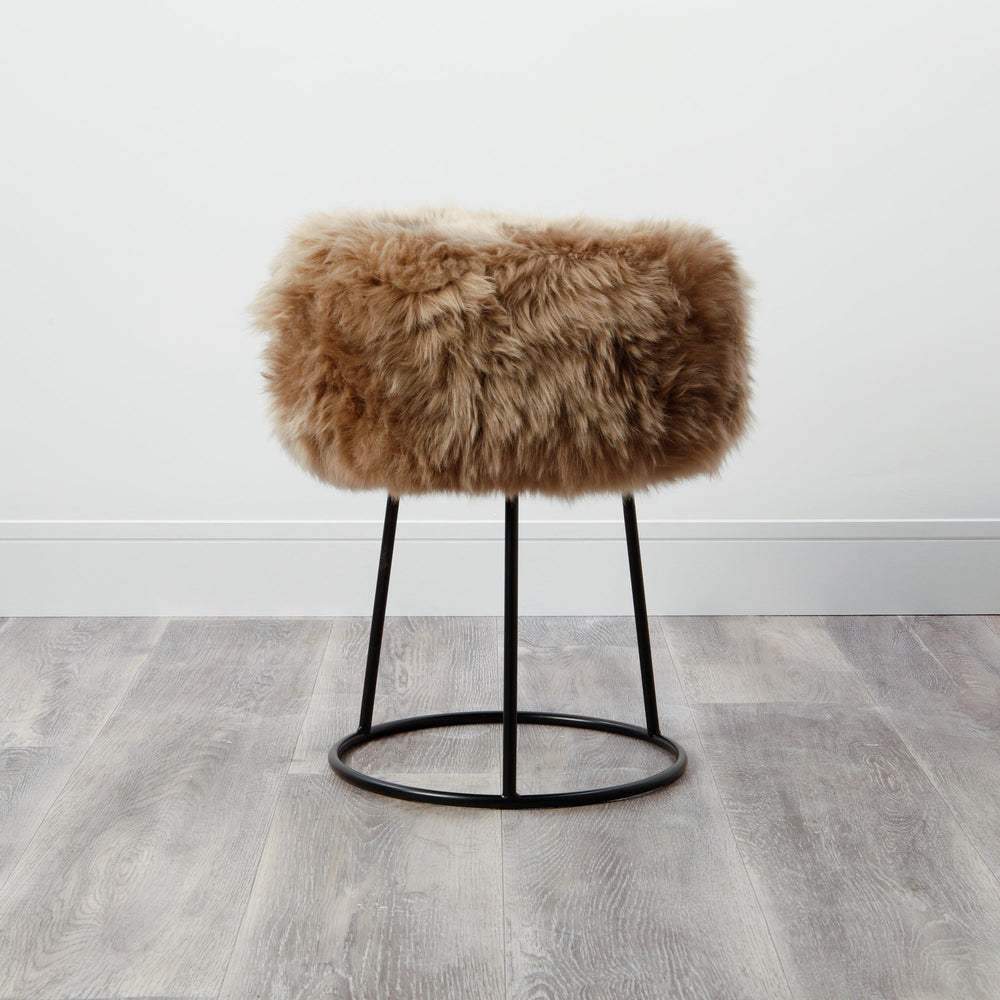 Light Brown Metal Sheepskin Stool