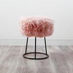 Blush Pink Metal Sheepskin Stool