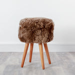 Light Brown Sheepskin Wood Stool - Woodstain