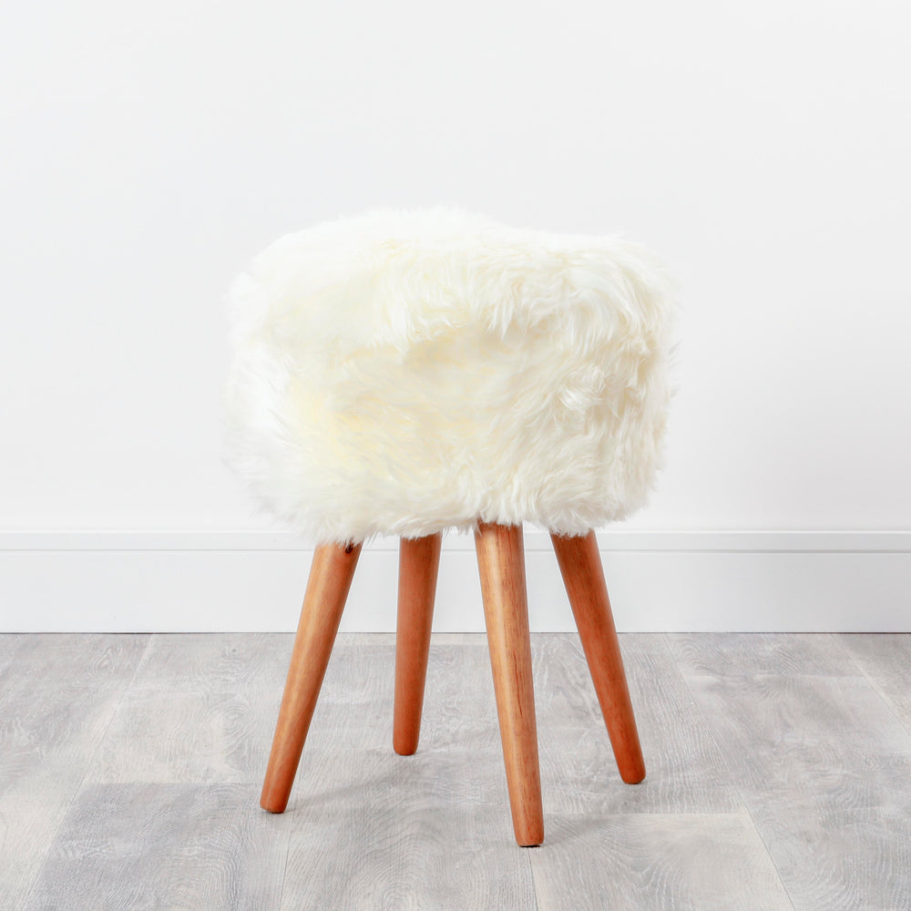 Natural Sheepskin Wood Stool - Woodstain