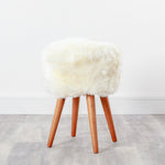 Natural Sheepskin Wood Stool - Woodstain