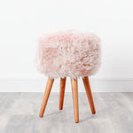 Blush Pink Sheepskin Wood Stool - Woodstain